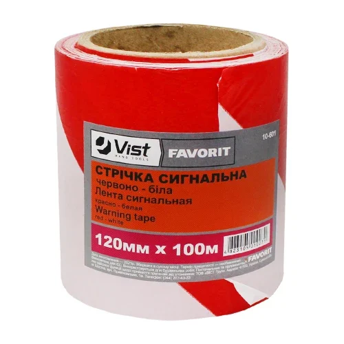 Стрічка сигнальна Favorit 120 мм×100 м біло-червона