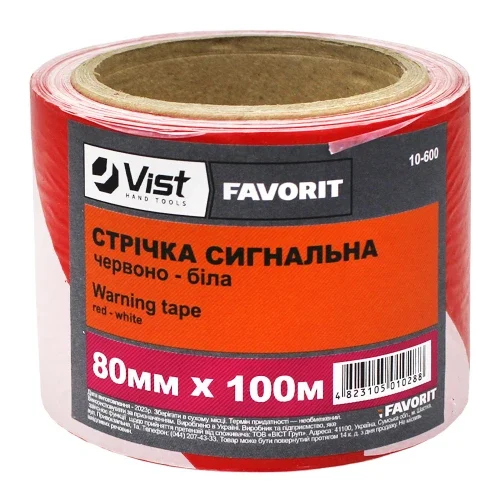Стрічка сигнальна Favorit 80 мм×100 м біло-червона