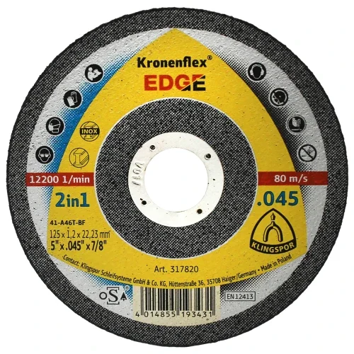 Диск абразивний відрізний по металу Klingspor Kronenflex EDGE 125×1,2×22,23 мм