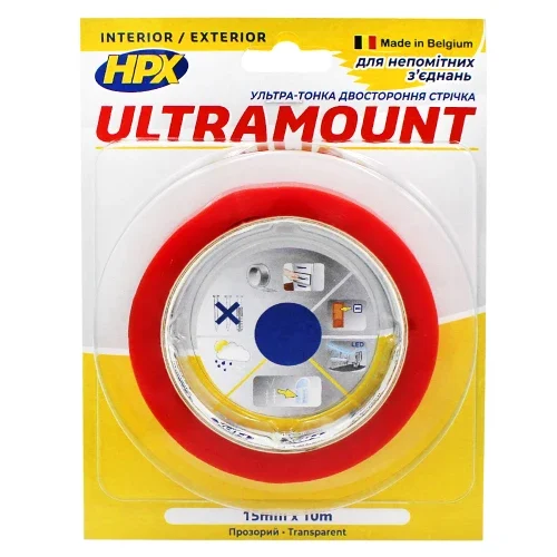 Стрічка клейка монтажна двостороння HPX ULTRA MOUNT UM1510 15 мм×10 м прозора