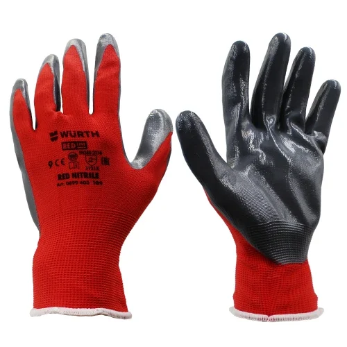 Рукавиці трикотажні робочі захисні WURTH RED NITRILE 0899403109 L (9) покриття нітрилове