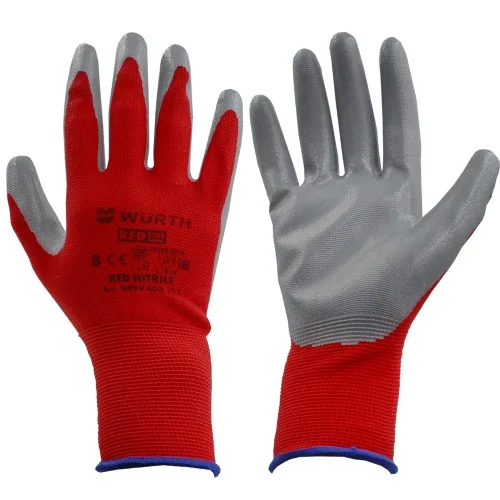 Рукавиці трикотажні робочі захисні WURTH RED NITRILE 0899403108 М (8) покриття нітрилове