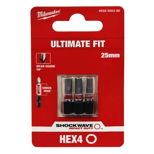 Біта MILWAUKEE SHOCKWAVE НЕХ4×25 мм 3 шт