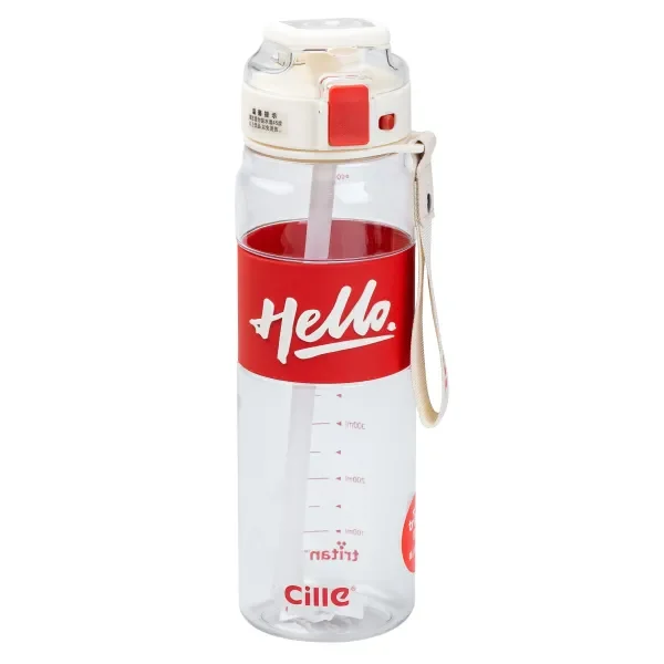 Пляшка для води спортивна Hello 860 мл з трубочкою та ручкою, червоний