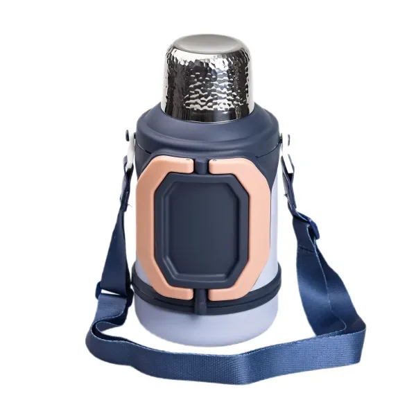 Термос для туризму Vacuum Cup 1,5 л з фліп кришкою та складаними ручками, темно-синій
