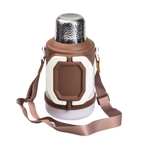Термос для туризму Vacuum Cup 1,5 л з фліп кришкою та складаними ручками, коричневий