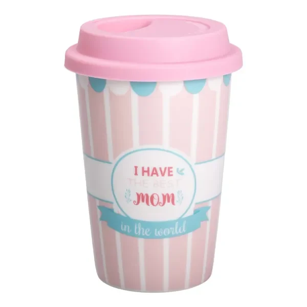 Стакан порцеляновий 420 мл із силіконовою кришкою, i have the best mom