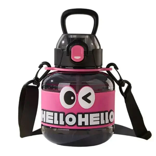 Дитяча пляшка для води HELLO-HELLO 680 мл з ремінцем, чорний