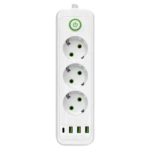 Мережевий фільтр-подовжувач 3 розетки і 3 USB A + 1 Type-C на 3 метри, білий