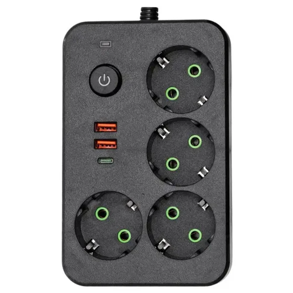 Мережевий фільтр-подовжувач 4 розетки 2 USB-A+1 USB Type-C на 3 метри, чорний