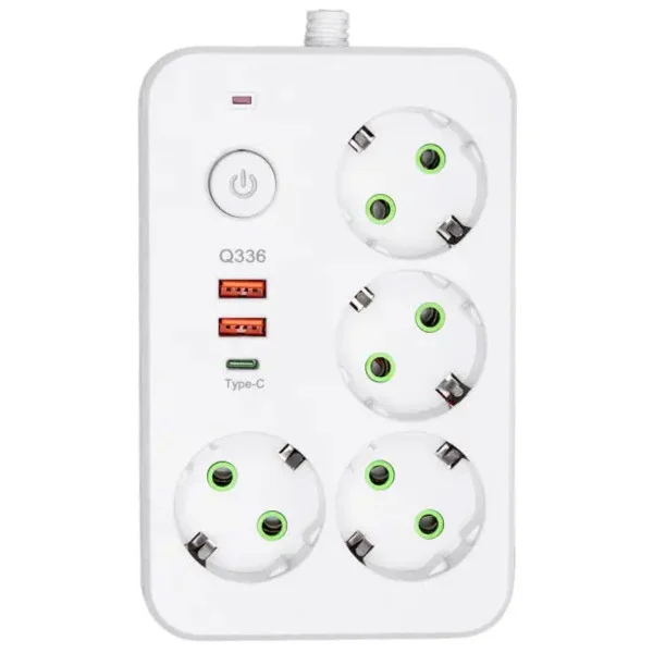 Мережевий фільтр-подовжувач 4 розетки 2 USB-A+1 USB Type-C на 5 метрів, білий